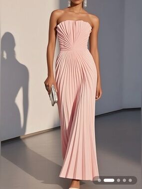 Strapless Pleated Evening Gown in Blush Pink